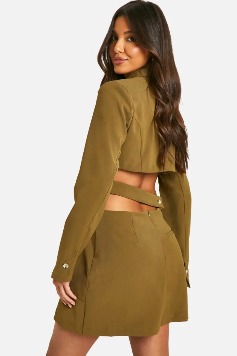 Blazer Dresses*boohoo Woven Cut Out Waist Blazer Dress khaki