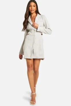 Blazer Dresses|Mini Dresses*boohoo Woven Cut Out Waist Blazer Dress stone