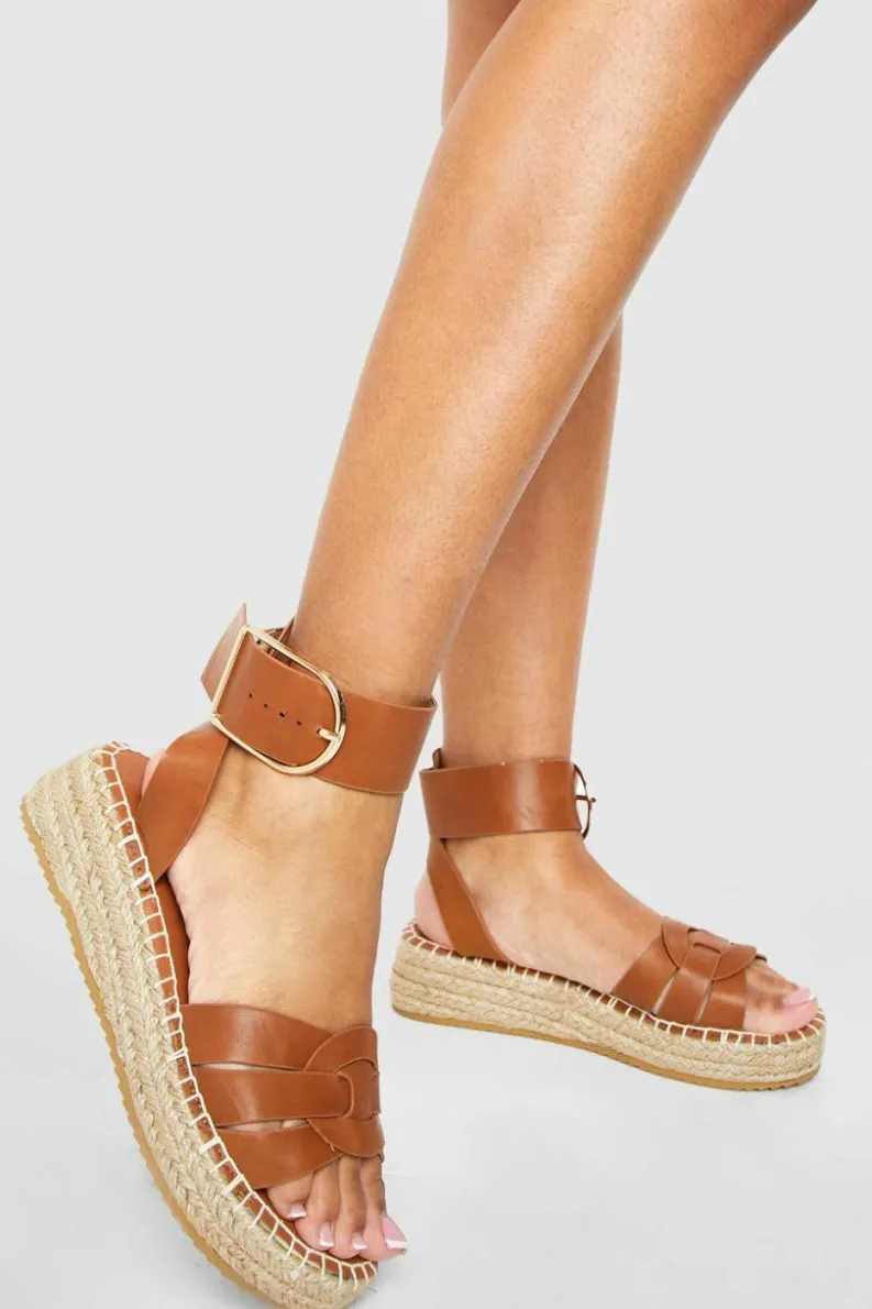 Flats|Sandals*boohoo Woven Detail 2 Part Flatforms tan