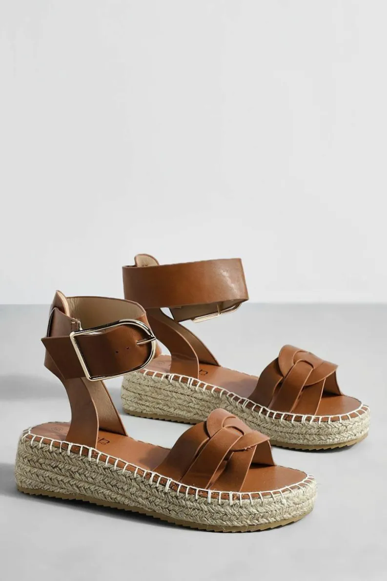 Flats|Sandals*boohoo Woven Detail 2 Part Flatforms tan