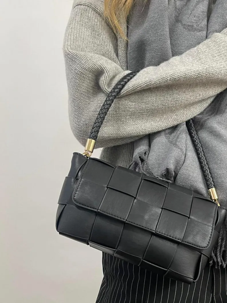 Shoulder Bags*SVNX Woven Faux Leather Shoulder Bag in Black