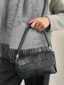 Shoulder Bags*SVNX Woven Faux Leather Shoulder Bag in Black