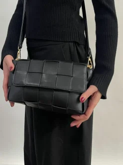 Shoulder Bags*SVNX Woven Faux Leather Shoulder Bag in Black