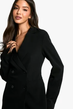 Blazer Dresses*boohoo Woven Feather Cuff Open Back Blazer Dress black