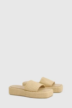 Sandals*boohoo Woven Flatform Sliders natural