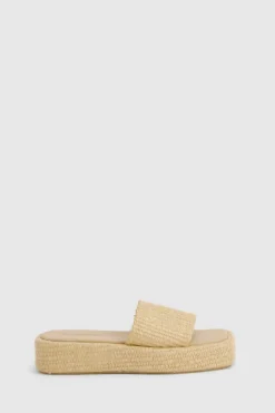 Sandals*boohoo Woven Flatform Sliders natural