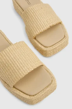 Sandals*boohoo Woven Flatform Sliders natural