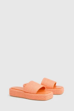 Sandals*boohoo Woven Flatform Sliders orange