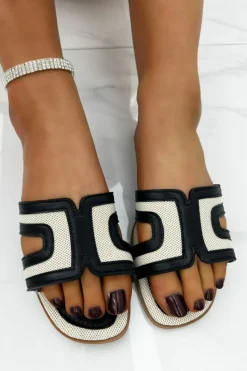 Sandals*Love Lemonade Woven H Cut Out Sliders Black Beige
