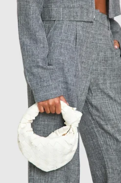 Woven Bags|Handbags*boohoo Woven Knot Handle Grab Bag white