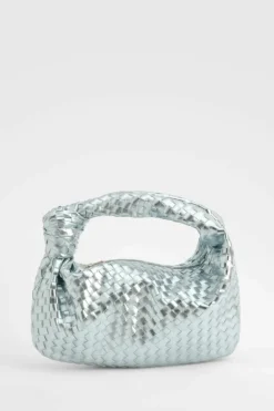 Woven Bags|Handbags*boohoo Woven Knot Handle Grab Bag light blue
