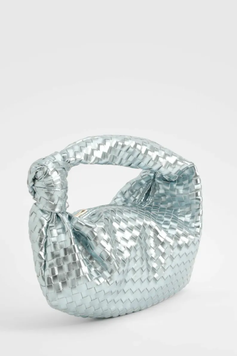 Woven Bags|Handbags*boohoo Woven Knot Handle Grab Bag light blue