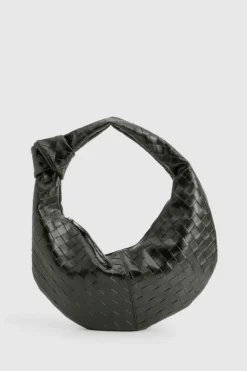 Woven Bags|Shoulder Bags*boohoo Woven Knot Handle Oversized Shoulder Bag black