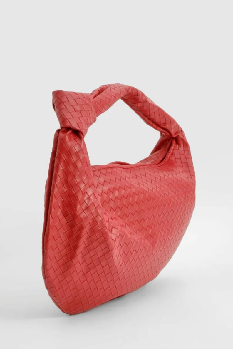 Woven Bags|Shoulder Bags*boohoo Woven Knotted Strap Detail Oversized Shoulder Bag red