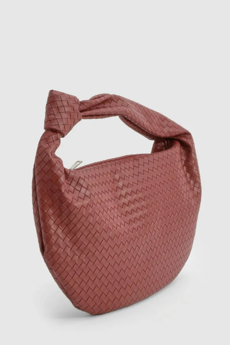 Woven Bags|Shoulder Bags*boohoo Woven Knotted Strap Detail Oversized Shoulder Bag burgundy
