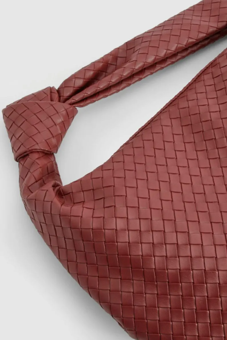 Woven Bags|Shoulder Bags*boohoo Woven Knotted Strap Detail Oversized Shoulder Bag burgundy
