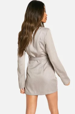 Blazer Dresses*boohoo Woven Pinstripe Strap Detail Blazer Dress grey