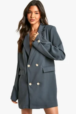Blazer Dresses|Mini Dresses*boohoo Woven Pocket Front Oversized Blazer Dress charcoal