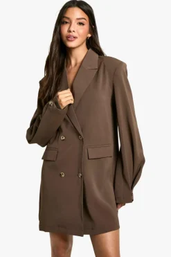 Blazer Dresses|Mini Dresses*boohoo Woven Pocket Front Oversized Blazer Dress chocolate