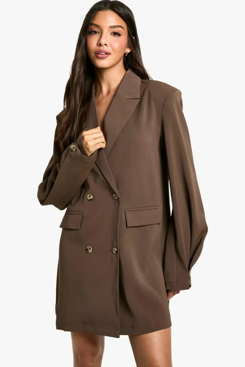 Blazer Dresses|Mini Dresses*boohoo Woven Pocket Front Oversized Blazer Dress chocolate