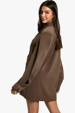 Blazer Dresses|Mini Dresses*boohoo Woven Pocket Front Oversized Blazer Dress chocolate
