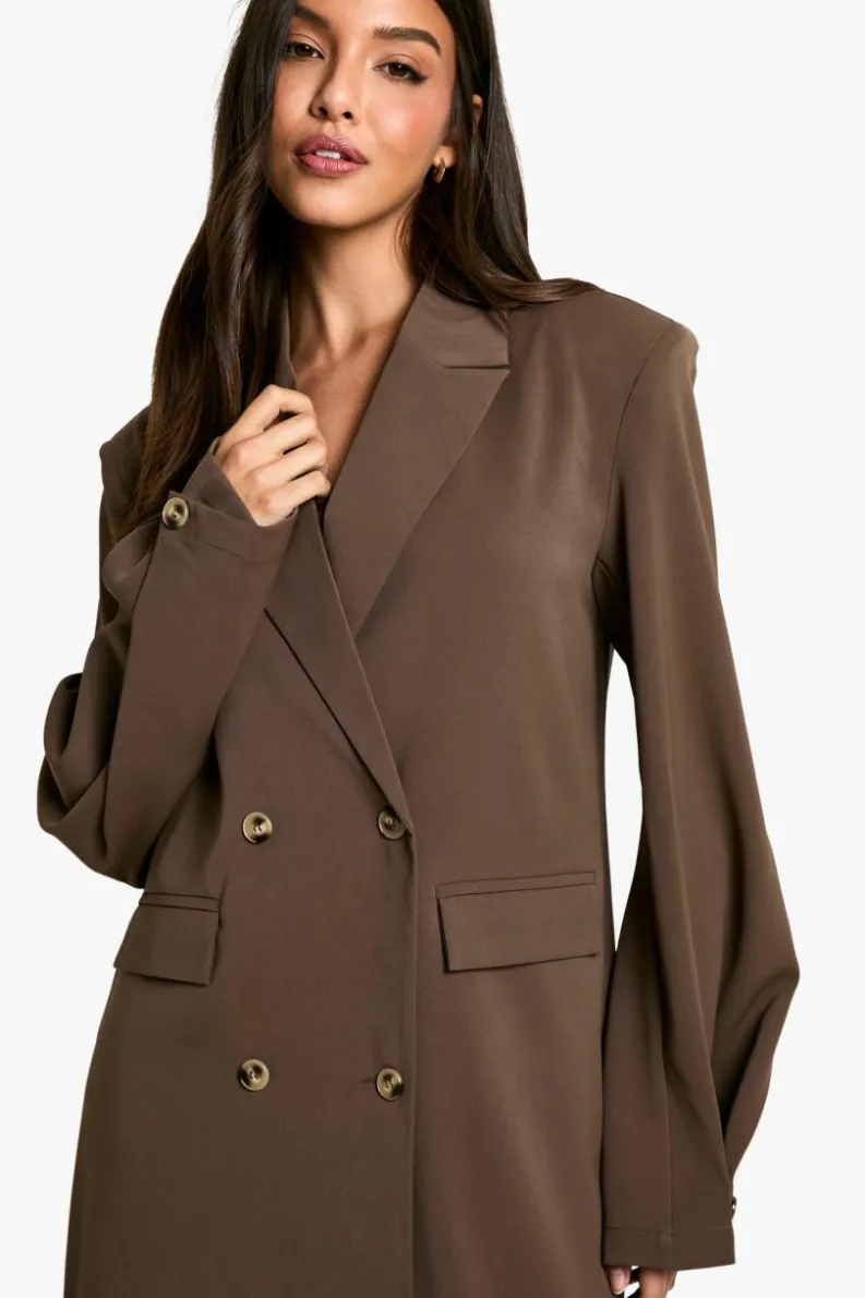 Blazer Dresses|Mini Dresses*boohoo Woven Pocket Front Oversized Blazer Dress chocolate