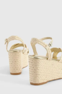 Wedges*boohoo Woven Raffia Cross Over Platform Wedges natural
