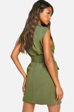 Blazer Dresses*boohoo Woven Sleeveless Blazer Dress khaki