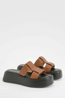 Sandals*boohoo Woven Slip On Flatform Sandals tan