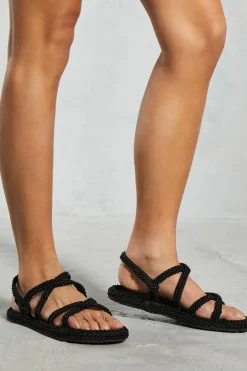Sandals*MissPap Woven Strappy Rope Sandals black