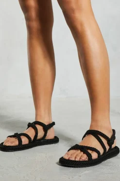 Sandals*MissPap Woven Strappy Rope Sandals black