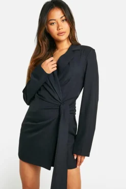 Blazer Dresses|Wrap Dresses*boohoo Woven Wrap Detail Blazer Dress black