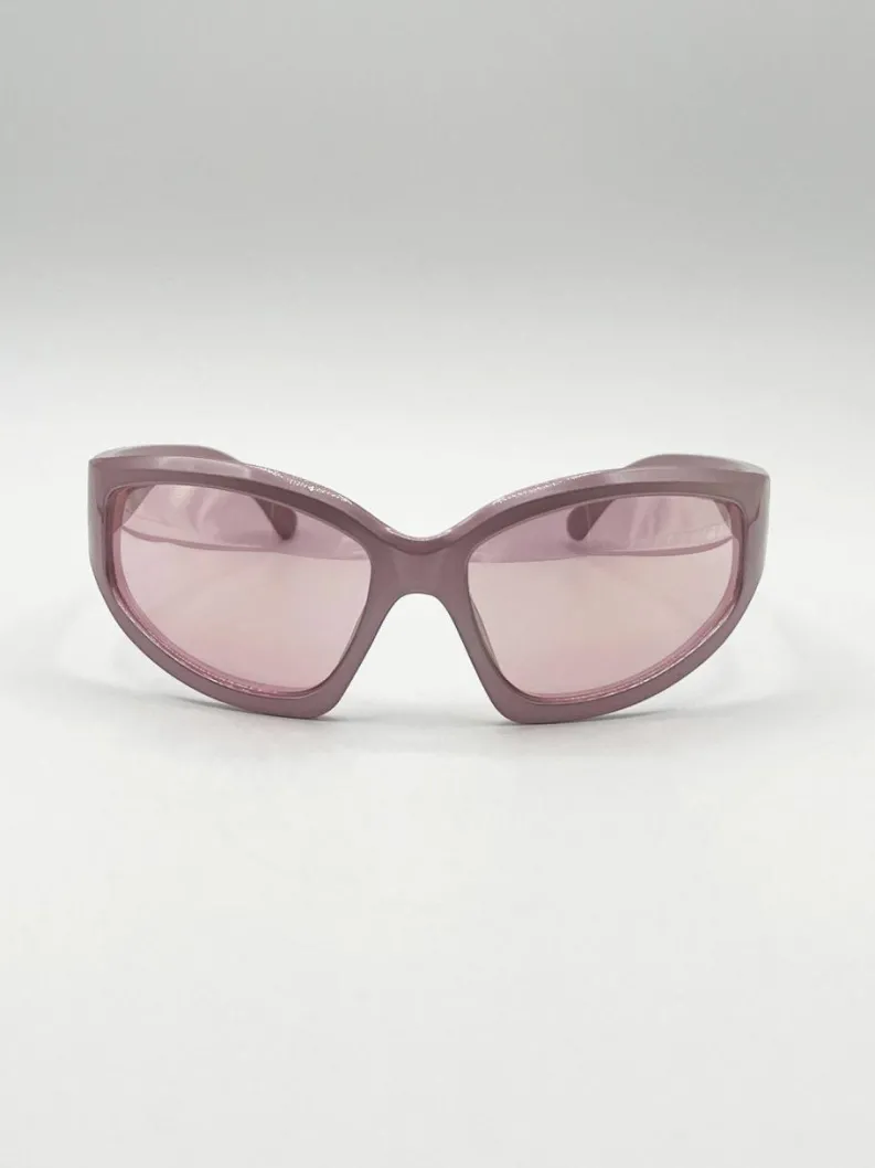Sunglasses*SVNX Wrap Around Sunglasses in Pearlized Pink