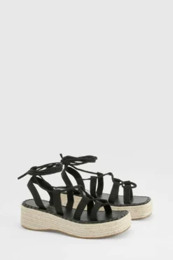 Sandals*boohoo Wrap Around Tie Leg Flatform Sandal black