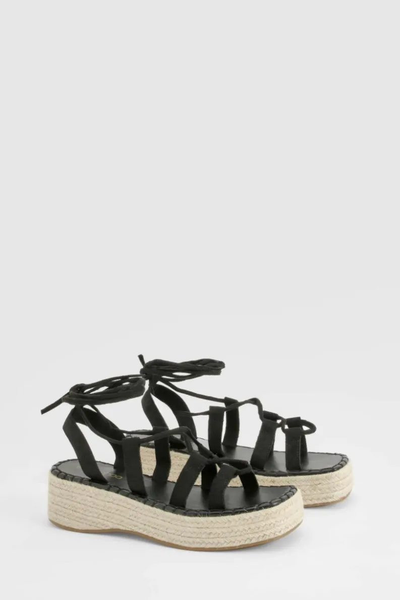 Sandals*boohoo Wrap Around Tie Leg Flatform Sandal black