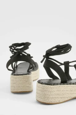 Sandals*boohoo Wrap Around Tie Leg Flatform Sandal black