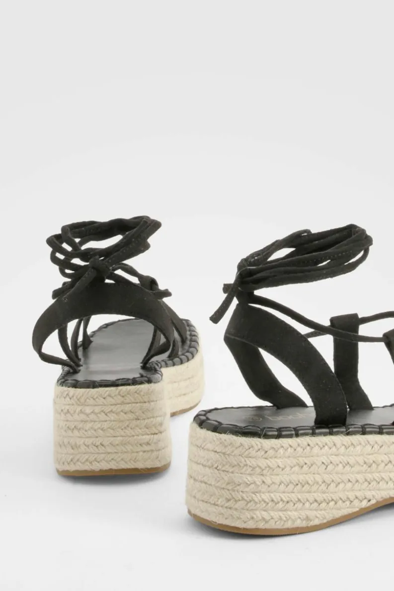 Sandals*boohoo Wrap Around Tie Leg Flatform Sandal black