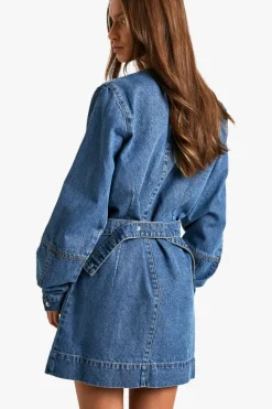 Wrap Dresses|Denim*boohoo Wrap Denim Belted Dress mid wash