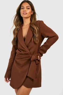Blazer Dresses|Wrap Dresses*boohoo Wrap Drape Front Tailored Blazer Dress chocolate