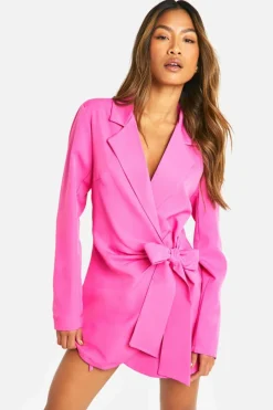 Wrap Dresses|Blazer Dresses*boohoo Wrap Drape Front Tailored Blazer Dress hot pink