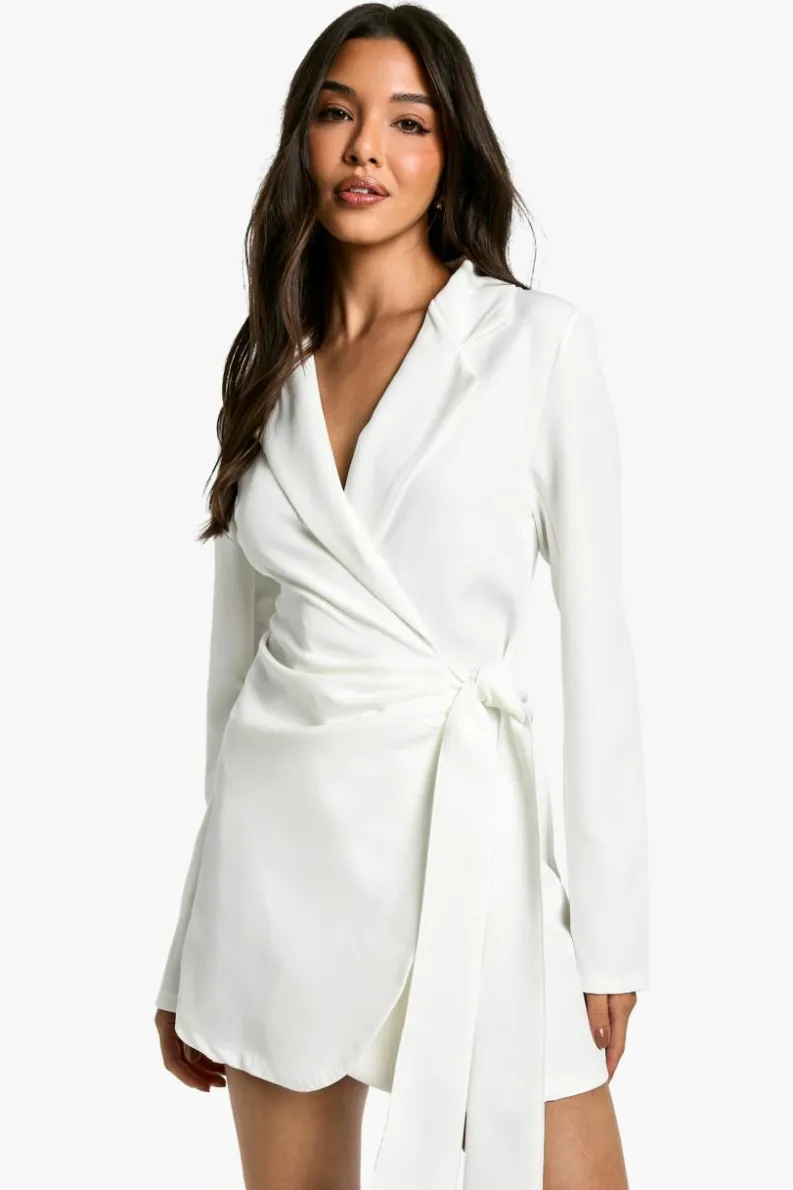 Blazer Dresses|Wrap Dresses*boohoo Wrap Drape Front Tailored Blazer Dress ivory