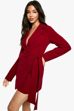 Blazer Dresses|Wrap Dresses*boohoo Wrap Drape Front Tailored Blazer Dress berry