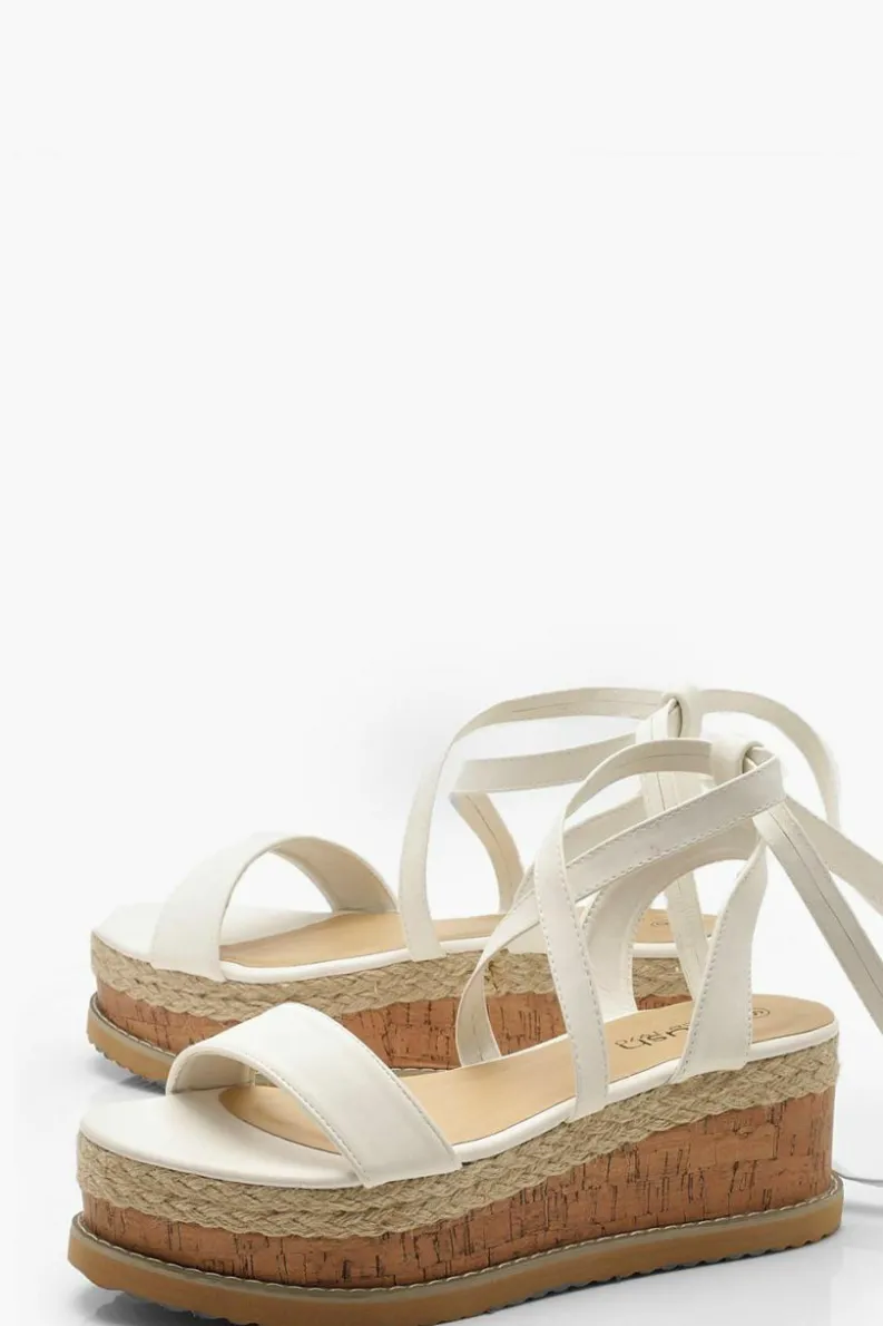 Flats|Sandals*boohoo Wrap Strap Espadrille Flatforms white