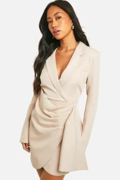 Blazer Dresses|Wrap Dresses*boohoo Wrap Tailored Blazer Dress nude