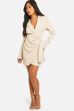 Blazer Dresses|Wrap Dresses*boohoo Wrap Tailored Blazer Dress nude