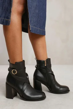 Chunky Boots|Heeled Boots*Where's That From Wren' Ankle Boot With Chunky Heel And Cross Over Strap Detail True Black