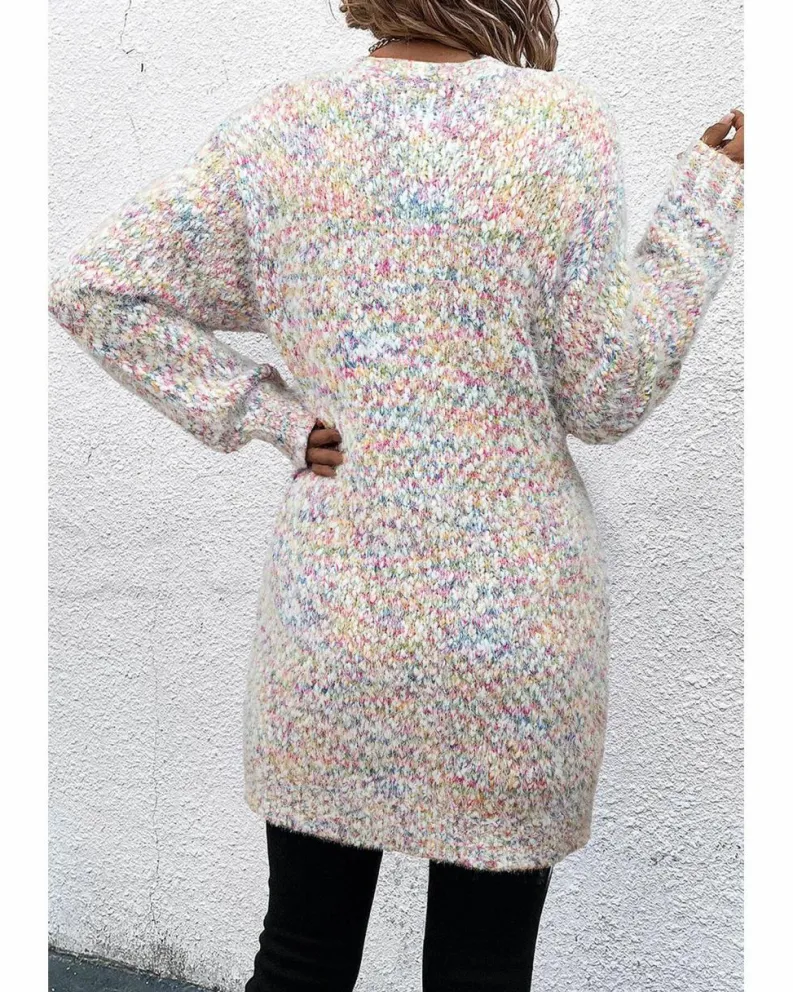 Cardigans*Azura Exchange Multicolor Confetti Open Front Knit Cardigan Yellow