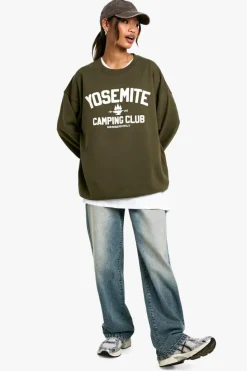 Sweatshirts|Hoodies & Sweatshirts*boohoo Yosemite Camping Club Oversized Sweatshirt khaki