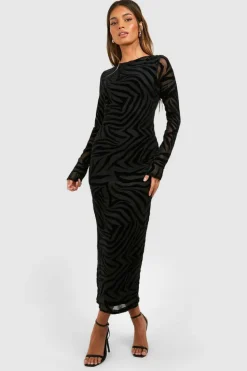 Maxi Dresses|Long Sleeve Dresses*boohoo Zebra Devore Midaxi Dress black