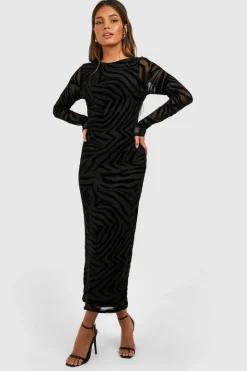 Maxi Dresses|Long Sleeve Dresses*boohoo Zebra Devore Midaxi Dress black